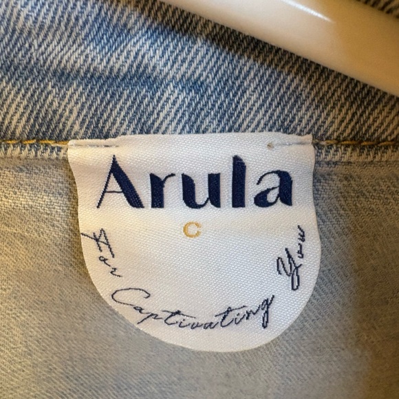 New With Tags ARULA Light Blue Studded Rhinestone Jean Jacket Cropped - Picture 3 of 6